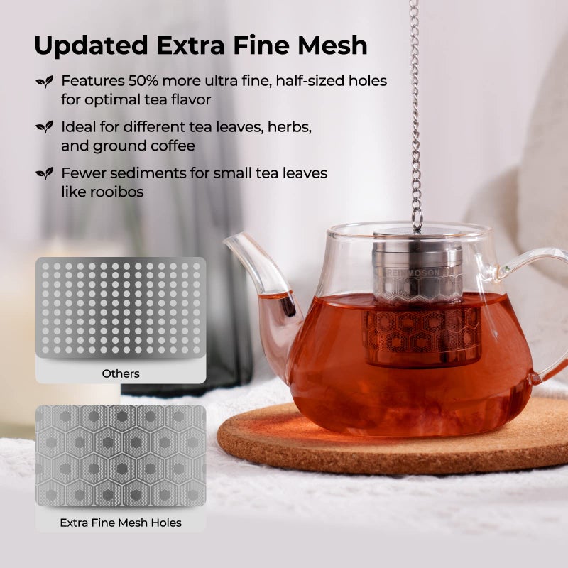 Reinmoson Tea Strainers for Loose Tea, Extra Fine Mesh Tea Infuser, 304 Stainless Steel & Updated Slim Threaded Lid, Loose Leaf Tea Steeper for Black Tea, Rooibos, etc - Image 2
